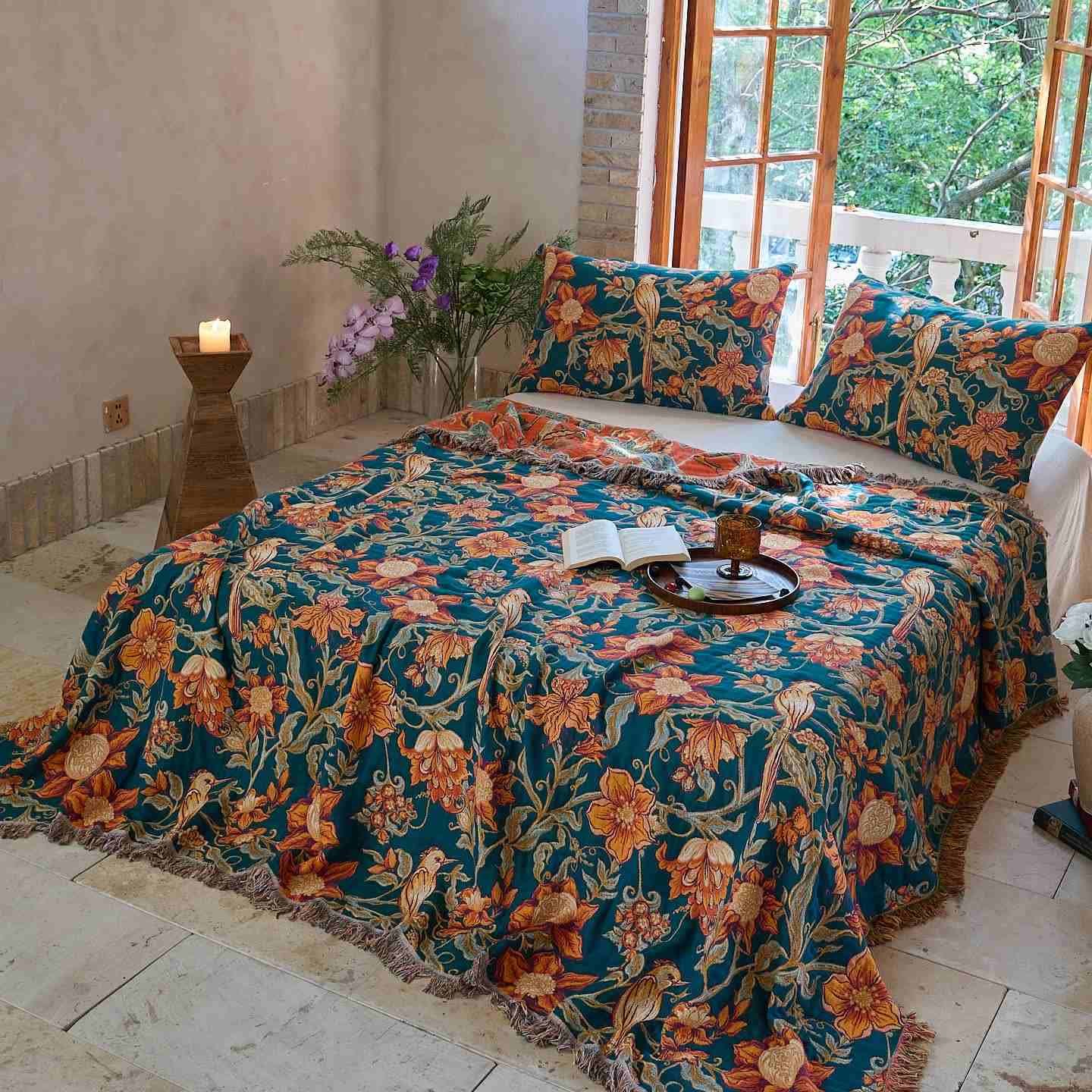 Luxurious Floral Cotton Tassel Quilt - image 1