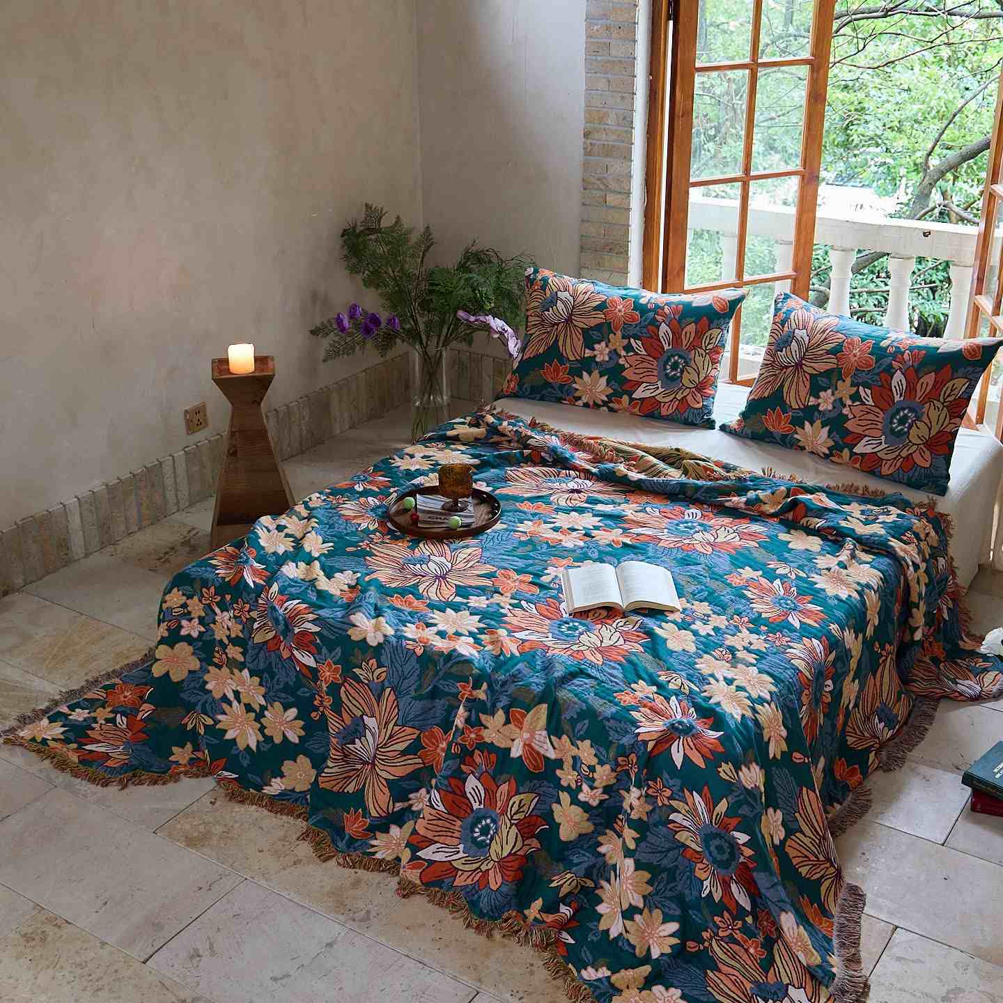 Ownkoti Flourishing Floral Cotton Tassel Blanket - image 1