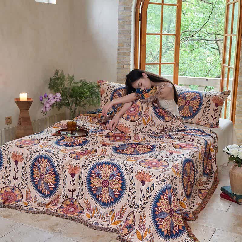 Ownkoti Floral Medallion Cotton Tassel Blanket - image 2