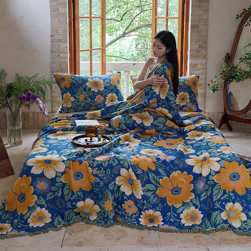 Ownkoti Bright Daisy Cotton Gauze Tassel Blanket - image 2
