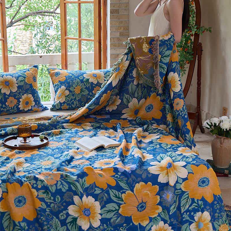 Ownkoti Bright Daisy Cotton Gauze Tassel Blanket - image 5