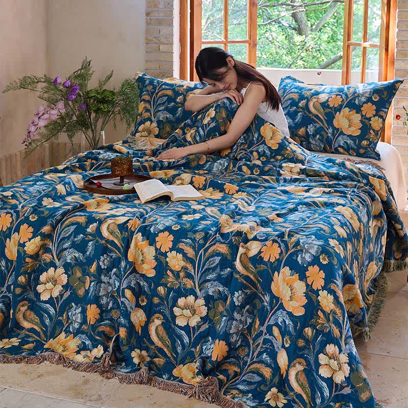 Ownkoti Vibrant Floral Bird Tassel Cotton Blanket - image 4