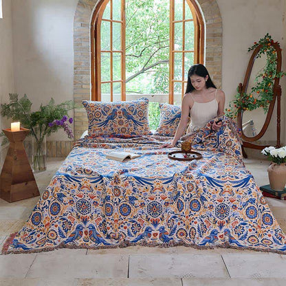 Ownkoti Vintage Bird Cotton Gauze Tassel Blanket - image 3