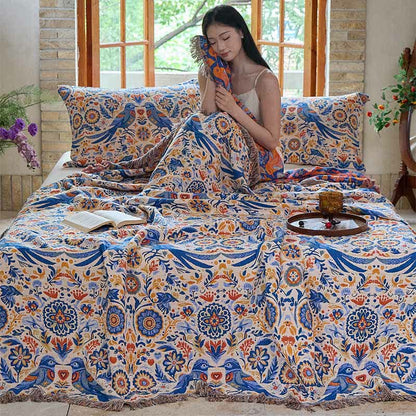 Ownkoti Vintage Bird Cotton Gauze Tassel Blanket - image 5