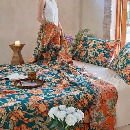Luxurious Floral Cotton Tassel Quilt - image 7