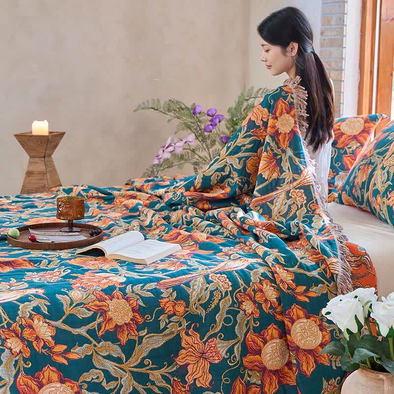 Luxurious Floral Cotton Tassel Quilt - image 5