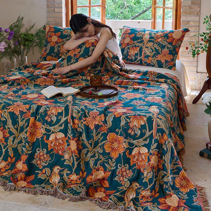 Luxurious Floral Cotton Tassel Quilt - image 4