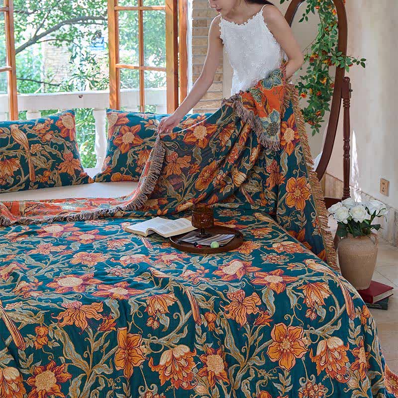 Luxurious Floral Cotton Tassel Quilt - image 6