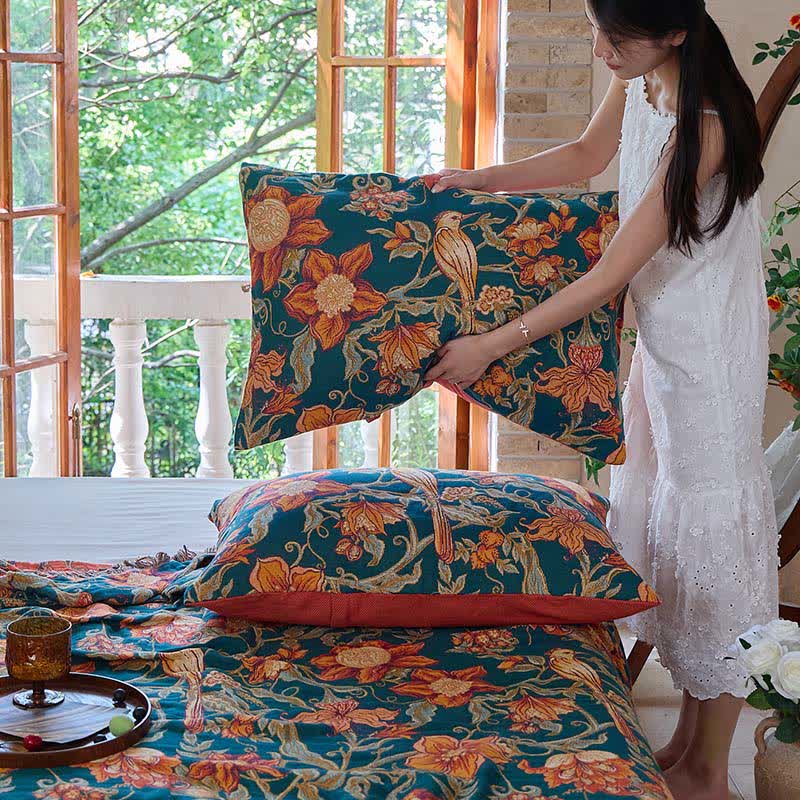 Luxurious Floral Cotton Tassel Quilt - image 8