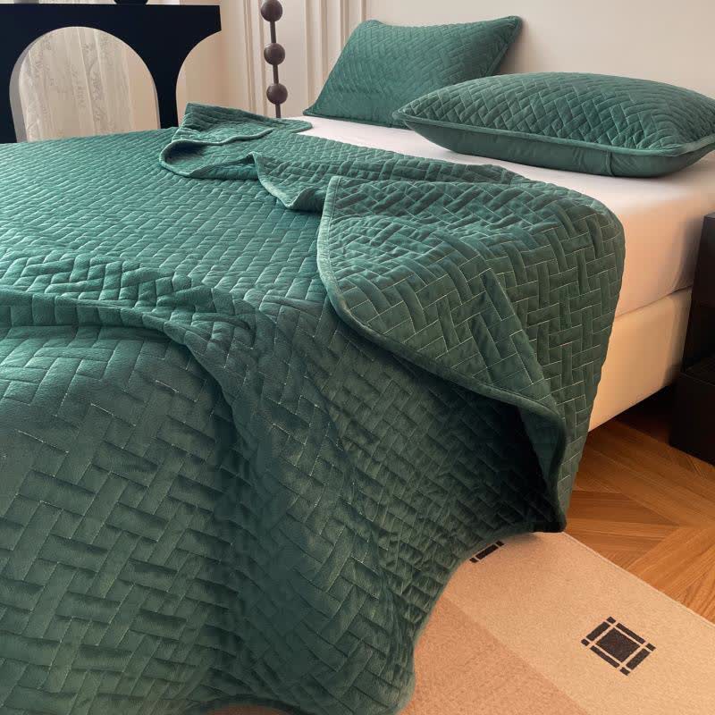 Ownkoti Solid Color Grid Quilted Coverlet - Dark Green - Coverlet with 2PCS Pillowcases - King - image 3