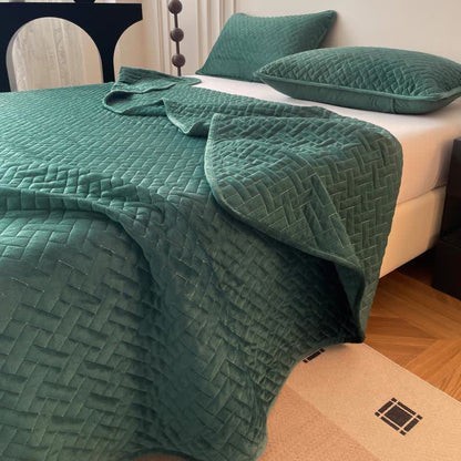 Ownkoti Solid Color Grid Quilted Coverlet - Dark Green - Coverlet with 2PCS Pillowcases - King - image 3