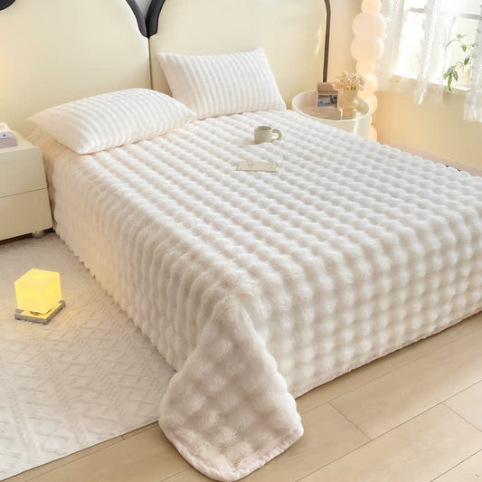 Ownkoti Textured Faux Rabbit Fur Coverlet - White - Sheet with 2PCS Pillowcases - King - image 0