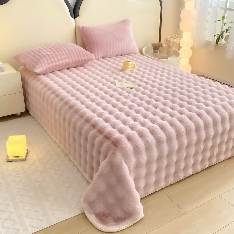 Ownkoti Textured Faux Rabbit Fur Coverlet - Pink - Sheet with 2PCS Pillowcases - King - image 6