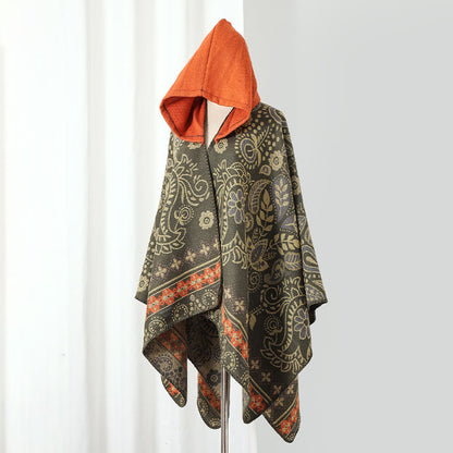 Vintage Paisley Hooded Cape Shawl - Orange - 53" x 59" - image 5