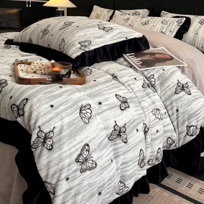 Ownkoti Butterfly Ruffled Plush Bedding Set(4PCS) - image 5