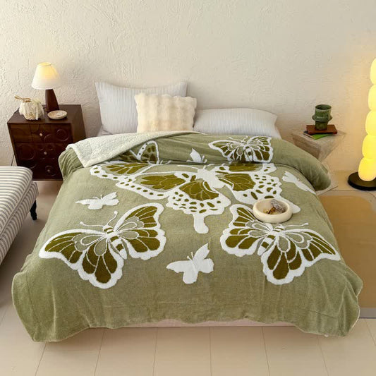 Ownkoti Nature-Inspired Butterfly Embossed Plush Blanket - Green - Queen - image 0