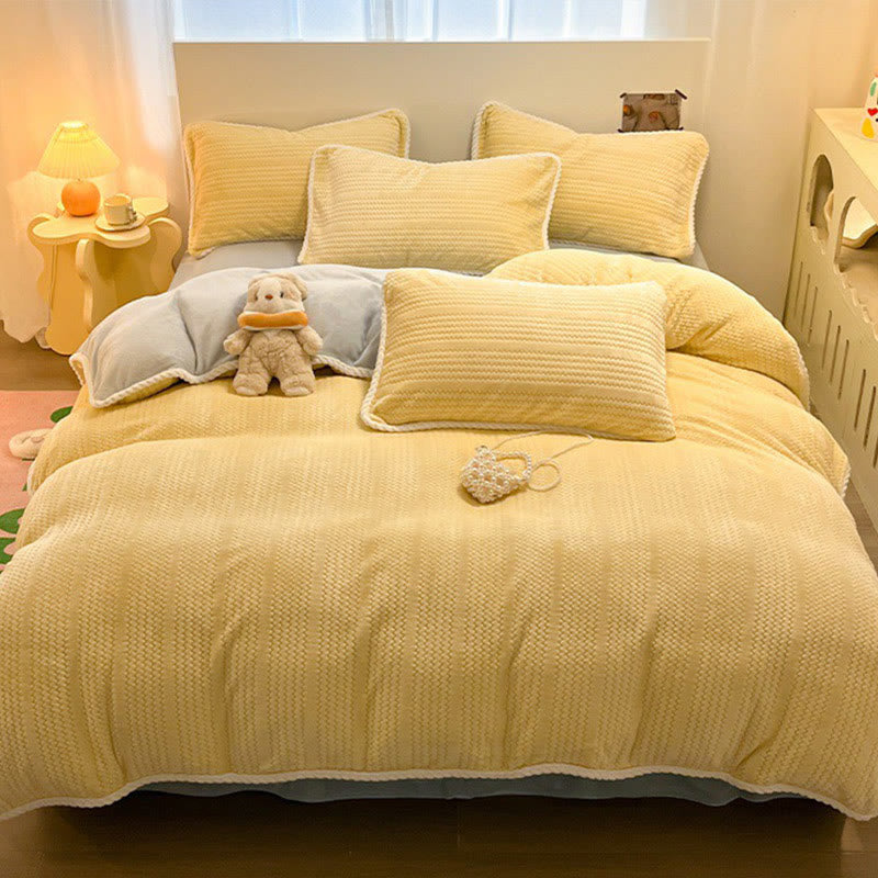 Luxury Fleece Winter Bedding Set (4PCS) - Creamy Yellow&Gray - Bedding Set(4PCS) - King - image 17