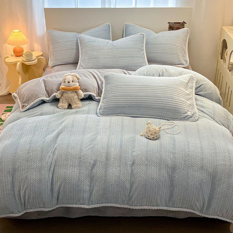 Luxury Fleece Winter Bedding Set (4PCS) - Blue&Gray - Bedding Set(4PCS) - King - image 2