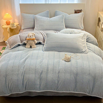 Luxury Fleece Winter Bedding Set (4PCS) - Blue&Gray - Bedding Set(4PCS) - King - image 2