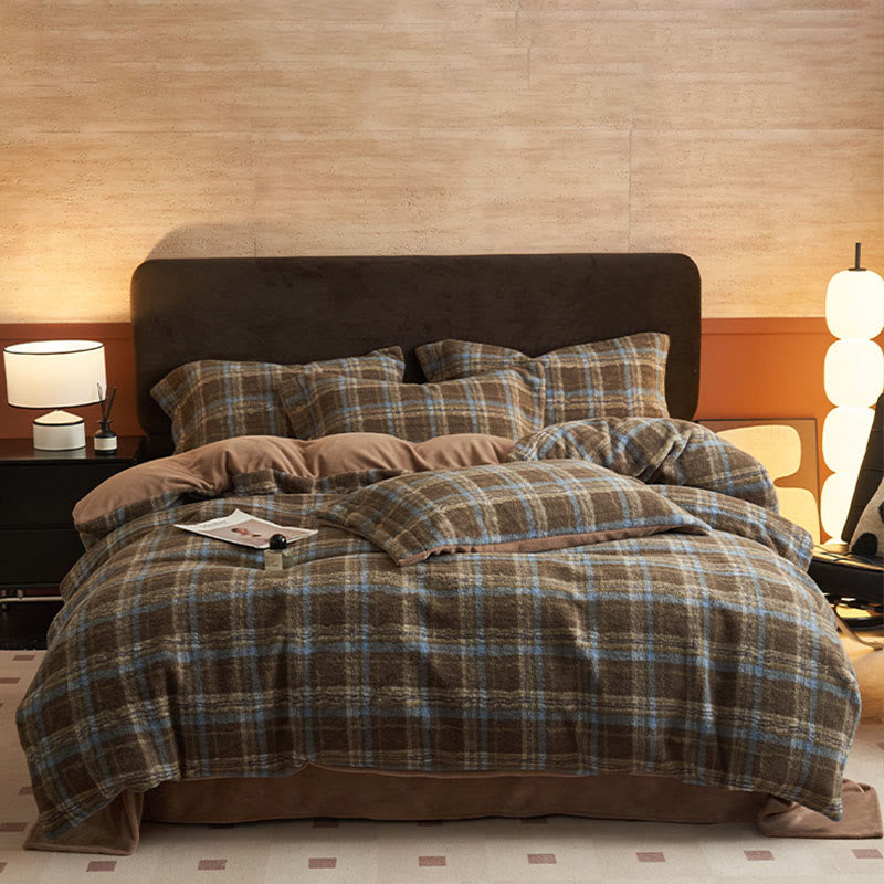 Classic Plaid Cozy Thick Bedding Set (4PCS) - Coffee - Bedding Set(4PCS) - King - image 39