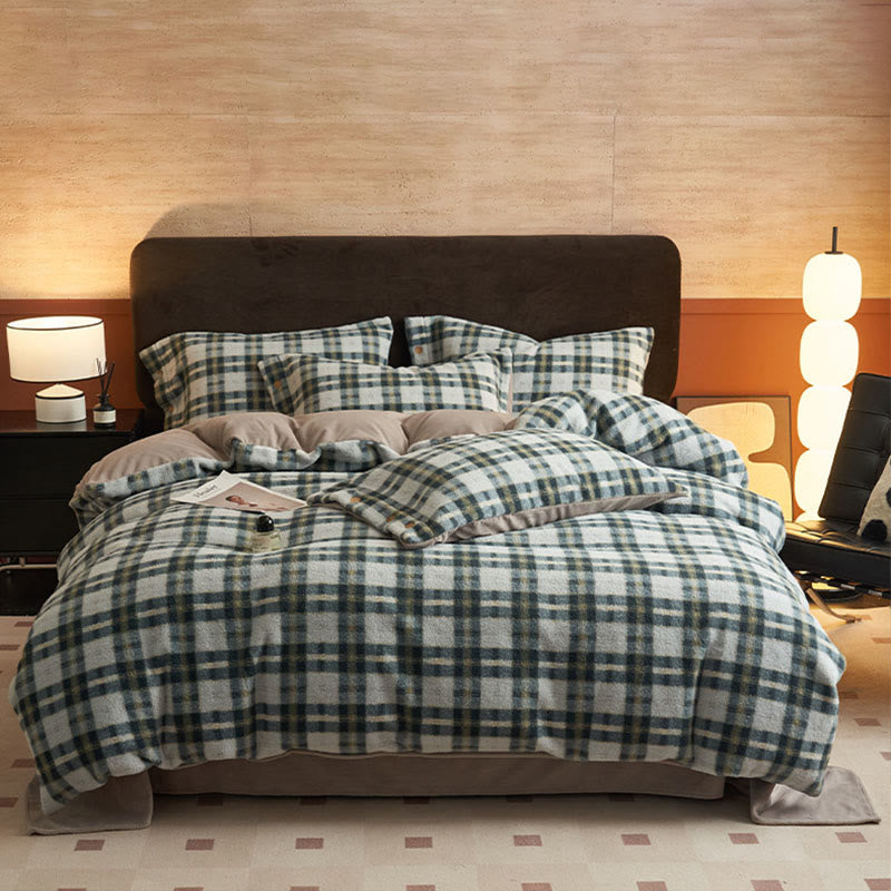Classic Plaid Cozy Thick Bedding Set (4PCS) - Cyan - Bedding Set(4PCS) - King - image 31