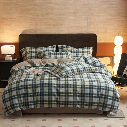 Classic Plaid Cozy Thick Bedding Set (4PCS) - Cyan - Bedding Set(4PCS) - King - image 31