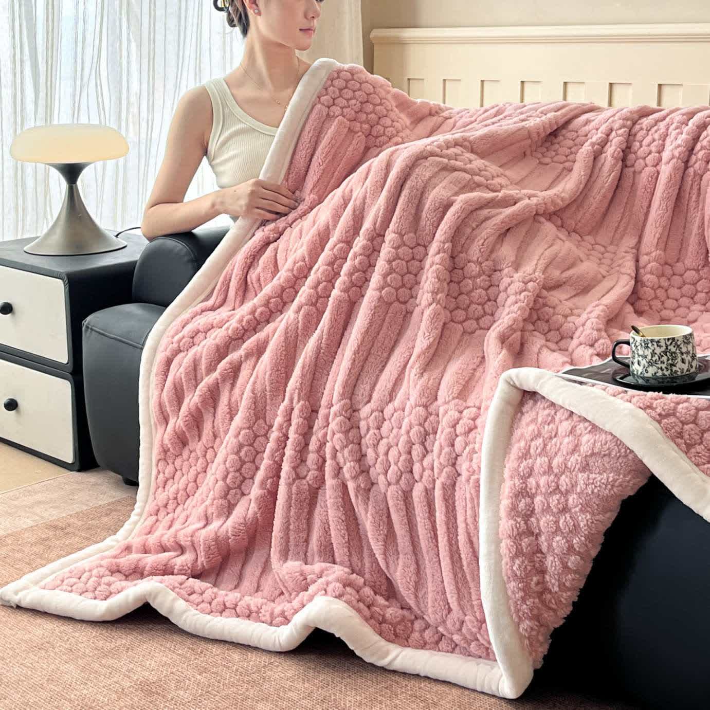 Ownkoti Geometric textured Plush Throw Blanket - Pink - Queen - image 4