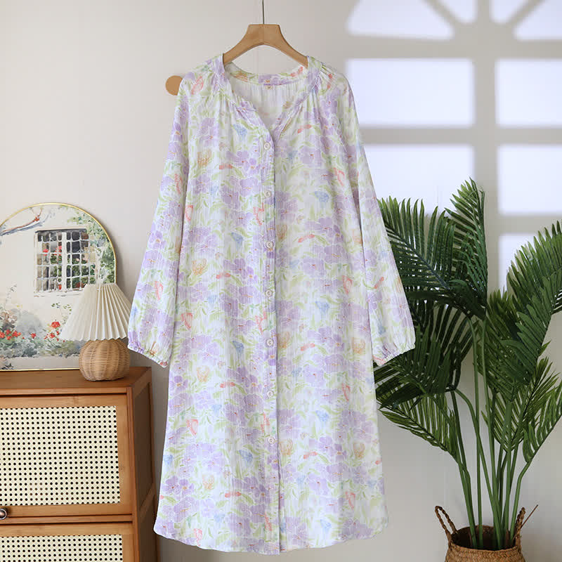 Ownkoti Floral Butterfly Cotton Button Nightdress - XL - image 0
