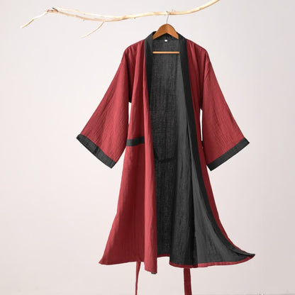 Ownkoti Minimalist Solid Cotton Gauze Kimono Robe - Red - XL - image 8