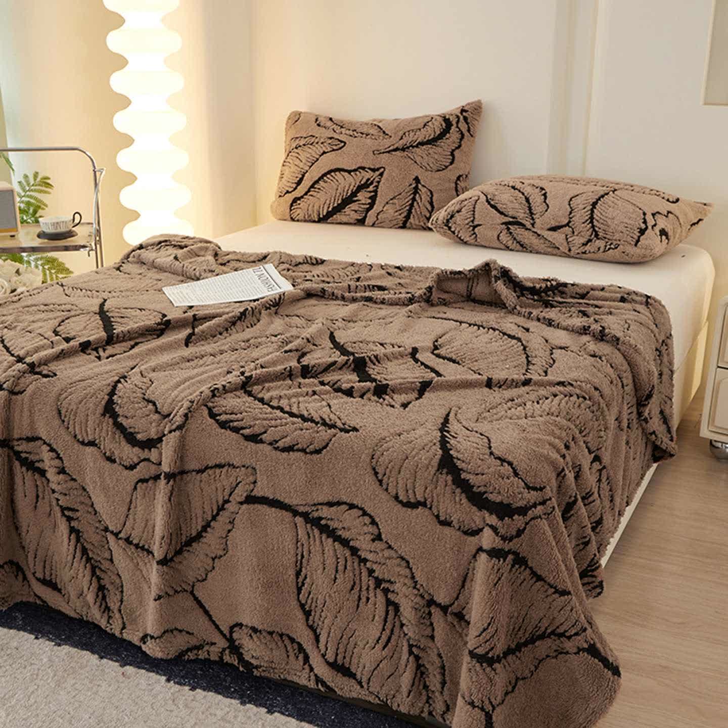 Ownkoti Banana Leaf Jacquard Throw Blanket - Coffee - Queen - image 9