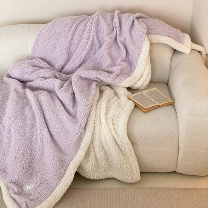 Ownkoti Bow Sherpa Reversible Throw Blanket - Light Purple - Queen - image 18