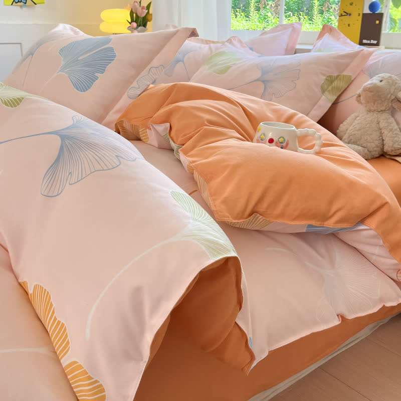 Ownkoti Tranquil Ginkgo Leaf Cotton Reversible Bedding - Orange - Bedding Set - King - image 0