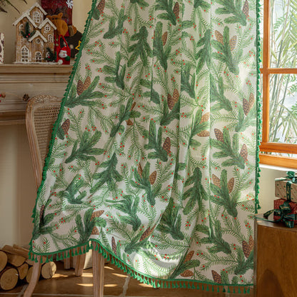 Ownkoti Pinecone Leaf Print Tassel Curtain - image 1