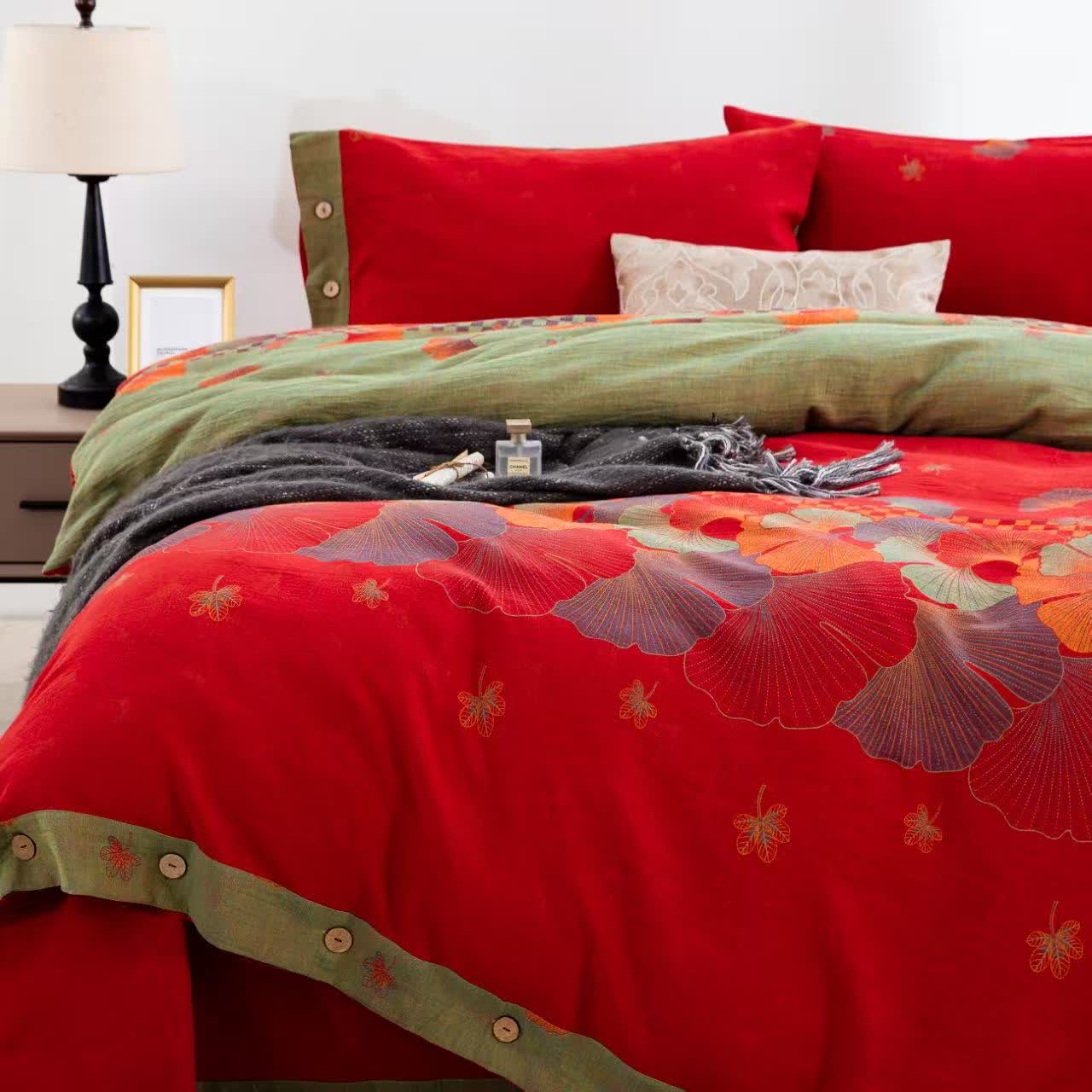 Ownkoti Ginkgo Leaf Pure Cotton Gauze Bedding(4PCS) - image 1