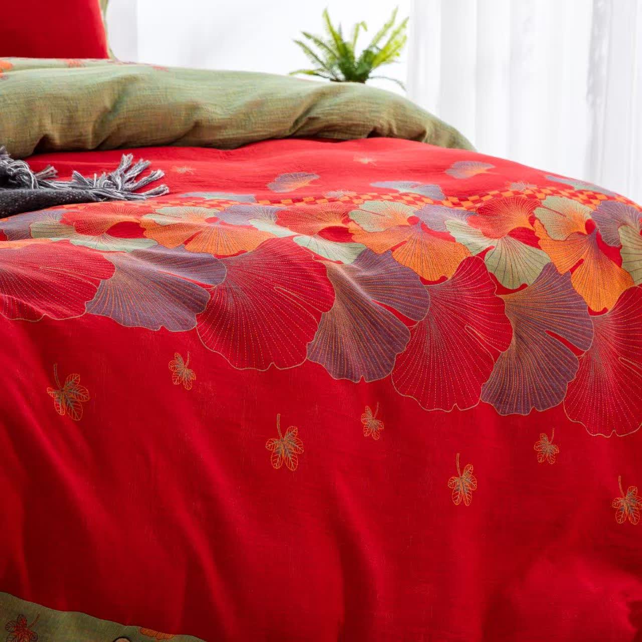 Ownkoti Ginkgo Leaf Pure Cotton Gauze Bedding(4PCS) - image 3