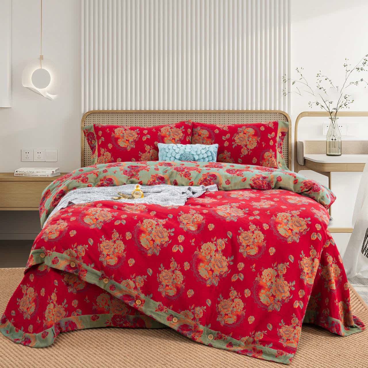 Ownkoti Luxurious Flower Pure Cotton Gauze Bedding(4PCS) - King - image 0