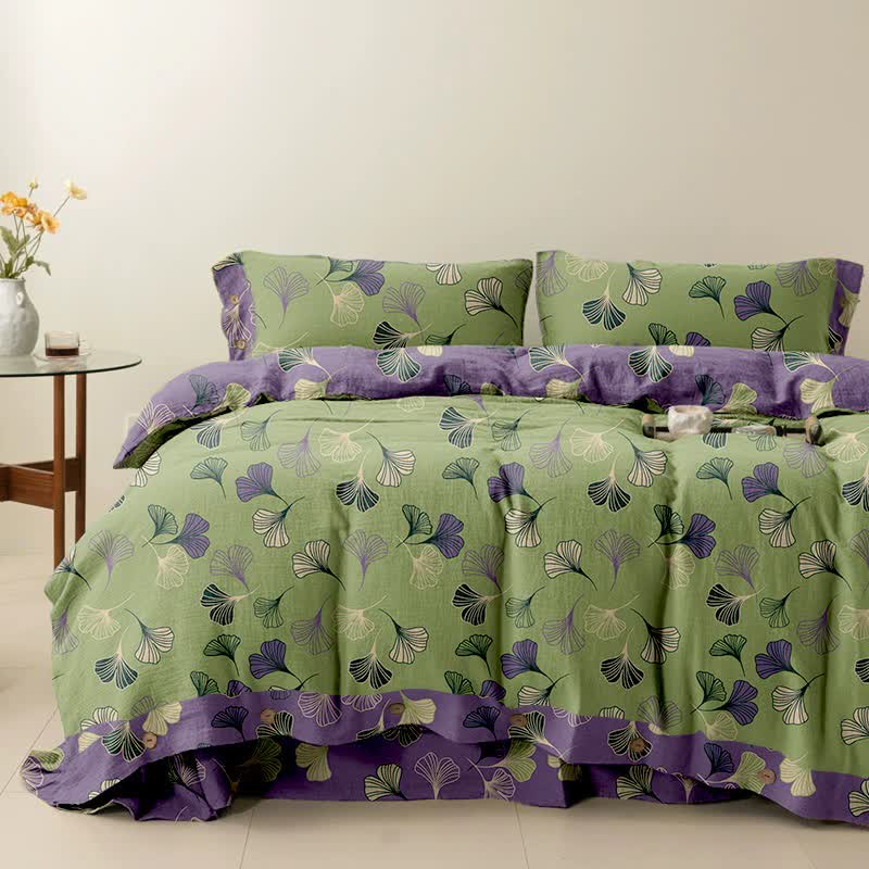 Ownkoti Ginkgo Cotton Reversible Bedding Set(4PCS) - Green - Cal King - image 4