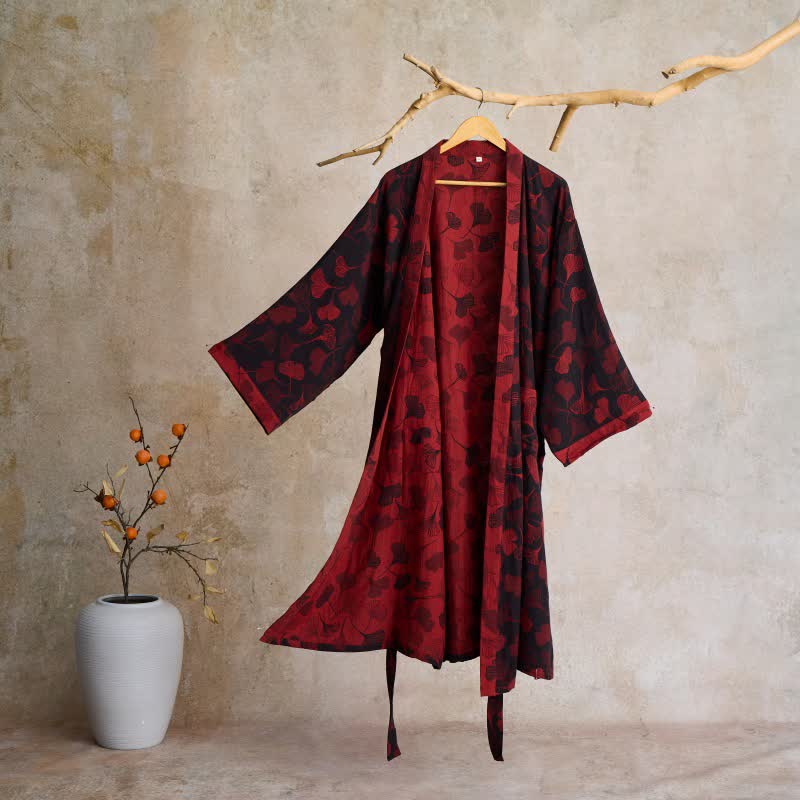 Ginkgo Biloba Cotton Gauze Kimono Robe - image 21