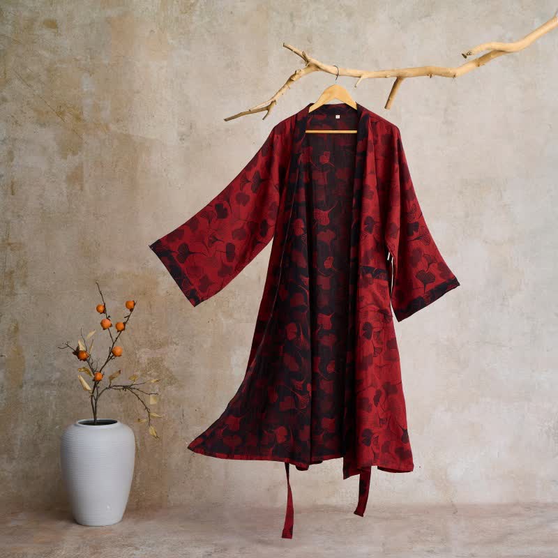 Ginkgo Biloba Cotton Gauze Kimono Robe - image 14