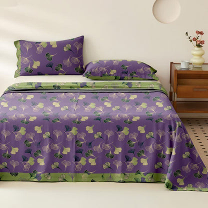 Ownkoti Ginkgo Leaf Cotton Gauze Sheet Bedspread - Purple - Bedspread with 2PCS Pillowcases - King - image 4