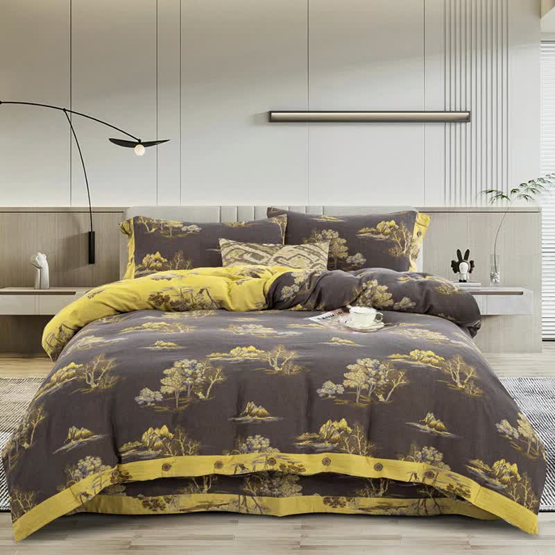 Landscape Print Cotton Gauze Jacquard Bedding Set(4pcs) - Queen - image 0
