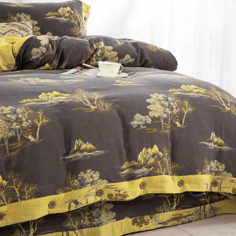 Landscape Print Cotton Gauze Jacquard Bedding Set(4pcs) - image 4