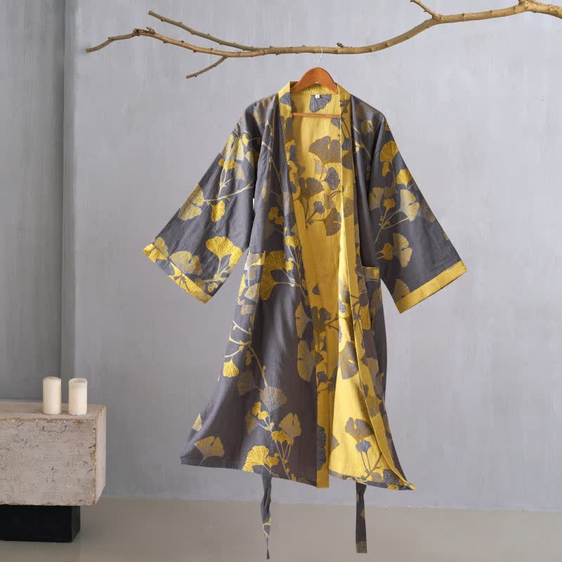 Ownkoti Cotton Gauze Ginkgo Kimono Robe - Purple - XL - image 0