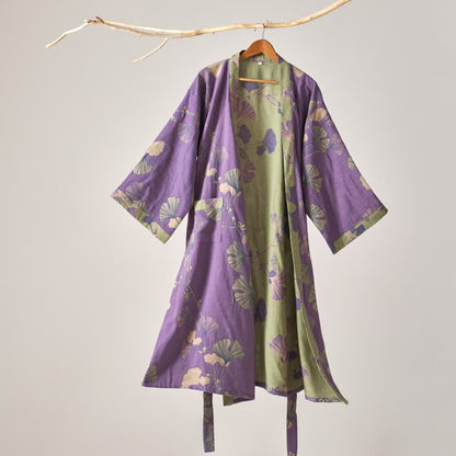 Cotton Gauze Ginkgo Kimono Robe - Purple - XL - image 0