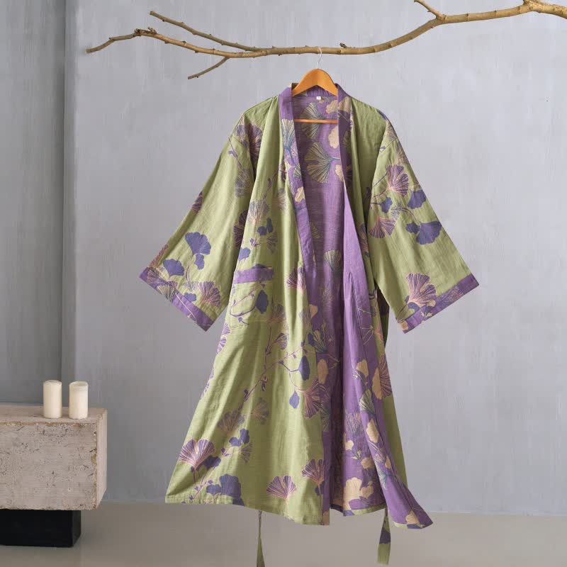 Cotton Gauze Ginkgo Kimono Robe - image 16