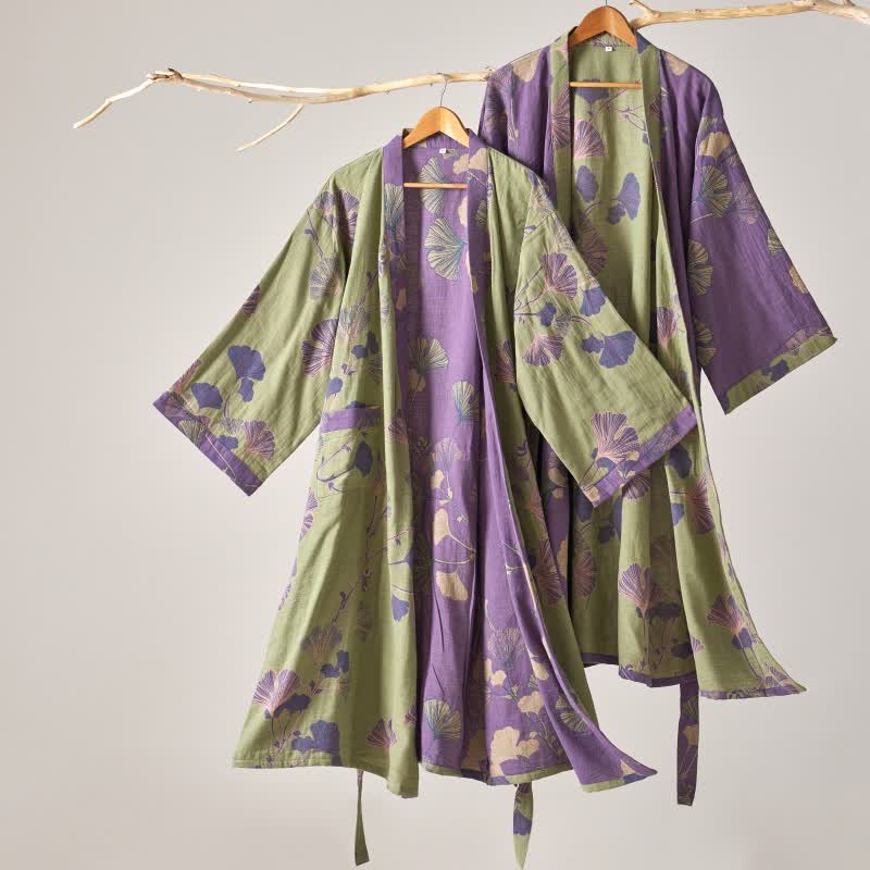 Cotton Gauze Ginkgo Kimono Robe - image 1