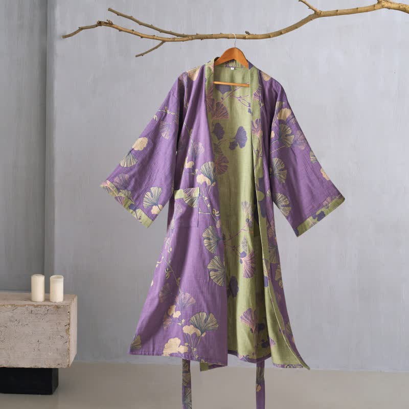 Cotton Gauze Ginkgo Kimono Robe - image 2