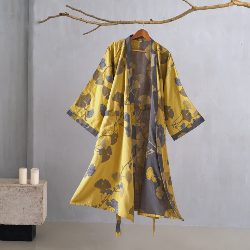 Cotton Gauze Ginkgo Kimono Robe - image 8