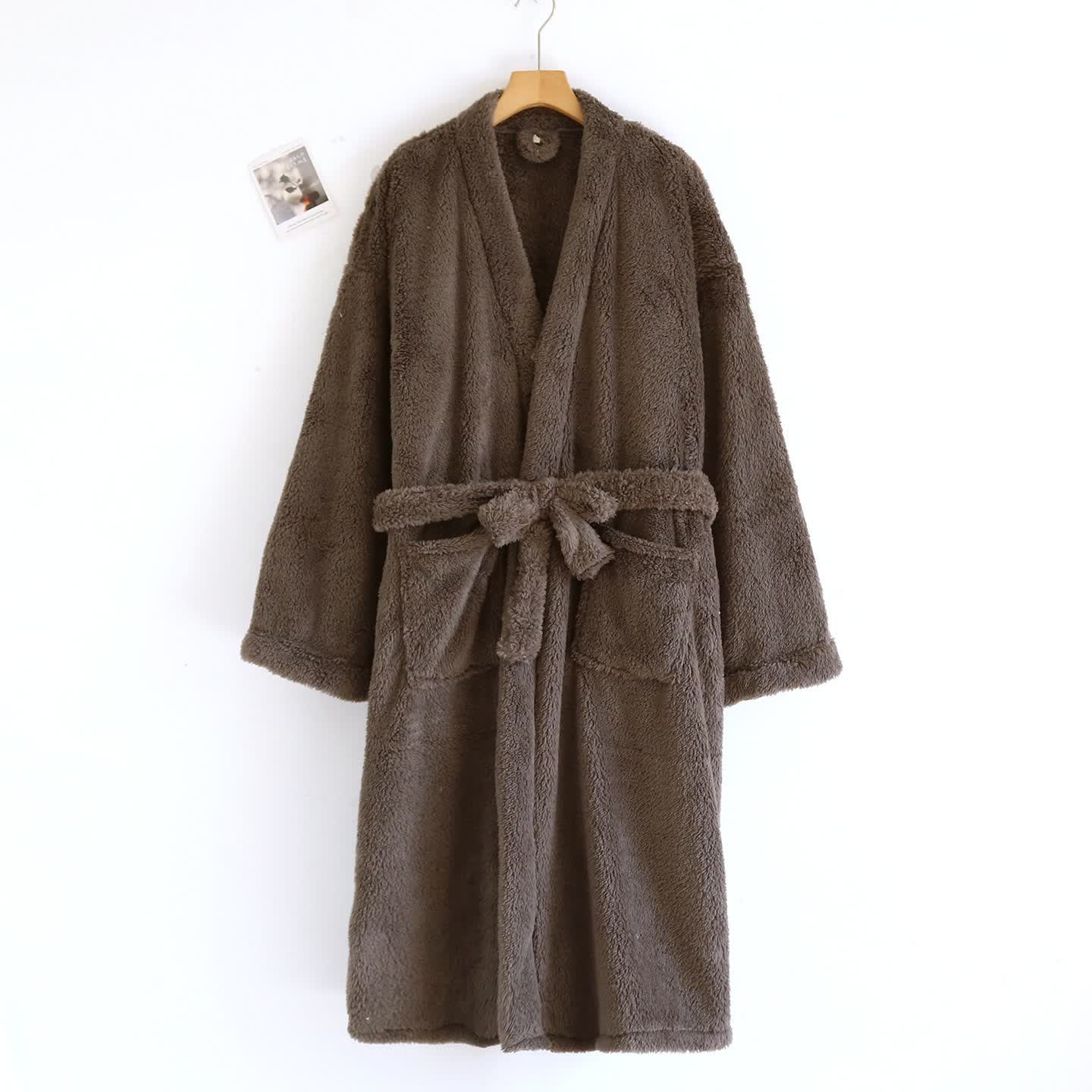 Ownkoti Matching Couple Plush Solid Robe - Dark Gray - Men: XL - image 15