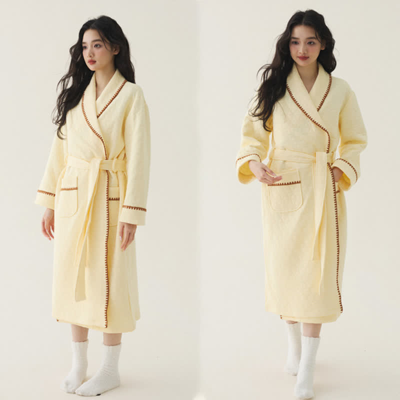 Ownkoti Simple Solid Color Quilted Robe - Light Yellow - 2XL - image 15